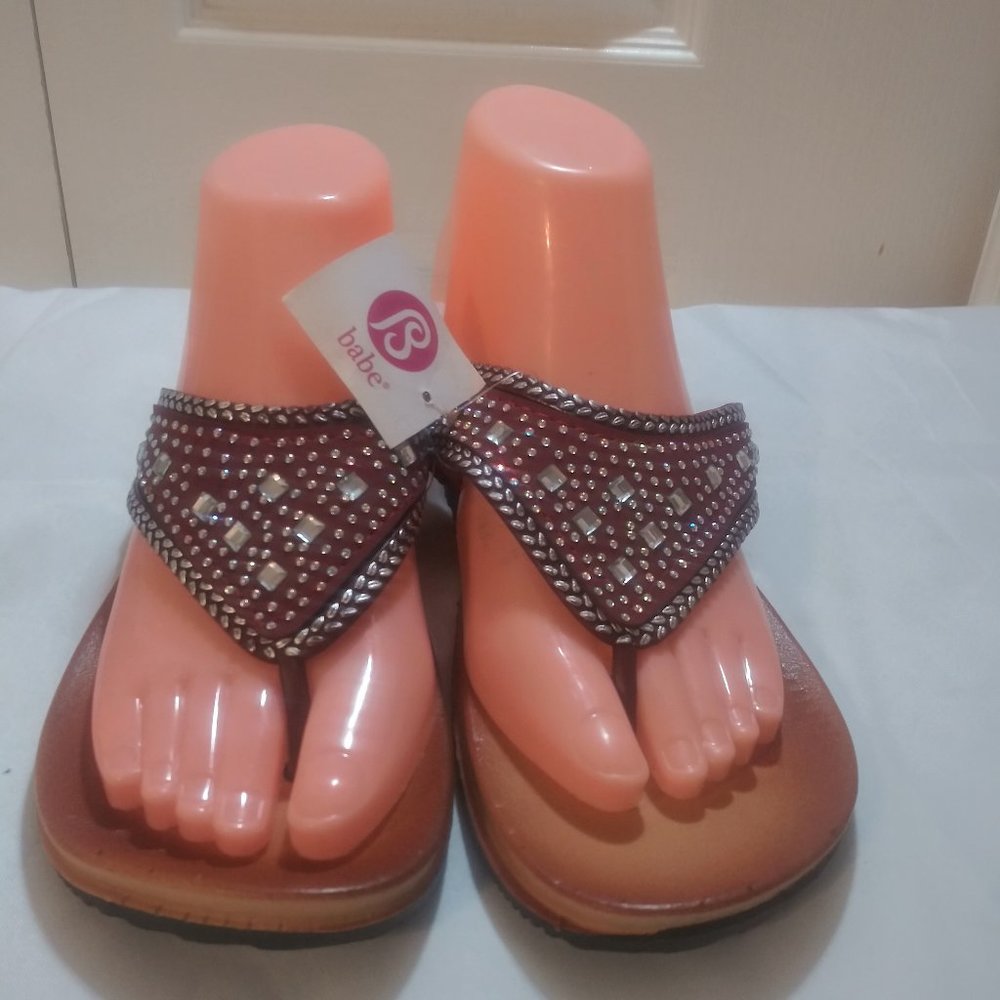 BABE BLING RHINESTONE THONG BROWN SANDAL SLIP-ON FLIP FLOPS